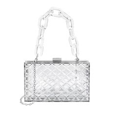 PRICES MAY VARY. Hard transparent purse can hold money, cards, keys, lipstick, gum, tissues, a small wallet, glasses, some makeups, and cellphone, etc. Clear acrylic box for stadium approved, weddings, weekends, cocktail parties, airport, concerts, and workplace crossbody shoulder handbag. Clutch bag has two different disassemble chains (ring & resin chains) to choose from, as an evening clutch, shoulder handbag, crossbody bag, etc. Stadium approved purse external dimensions: 7" x 2¼" x 4" (18cm Transparent Purse, Jelly Purse, Bag Transparent, Clear Purses, Acrylic Clutch, Handbag Charms, Credit Card Wallet, Acrylic Box, Evening Clutch Bag