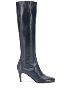 MICHEL VIVIEN EDGE 75MM KNEE-HIGH BOOTS. #michelvivien #shoes Sergio Rossi, Blue Leather, High Boots, Knee High Boots, High Heel