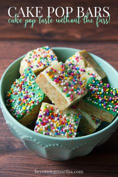 cake pop bars in a bowl with sprinkles