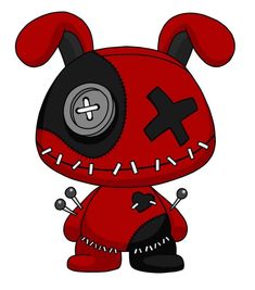 a red and black cartoon character with big ears