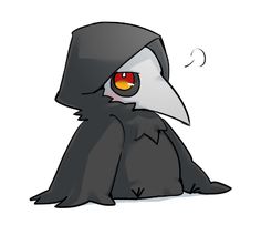 a drawing of a bird with red eyes and a hood on it's head