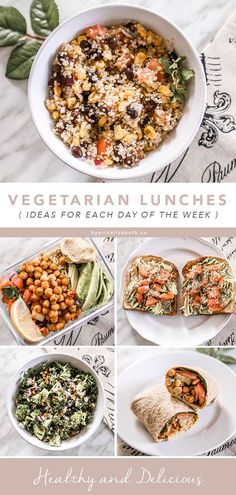 vegetarian lunches ideas for each day of the week, including salads and wraps