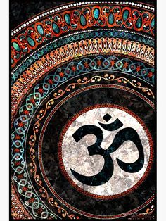 an om shan symbol on a black and red background poster by corbi designs