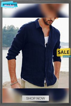 Men's Linen Shirt Summer Shirt Casual Shirt Beach Shirt Turndown All Seasons Long Sleeve Black White Blue Solid Color Work Casual Clothing Apparel Patchwork Blue Long Sleeve Beach Shirt, Navy Casual Shirt With Casual Collar, Navy Casual Shirt With Collar, Casual Navy Summer Shirt, Casual Navy Shirt For Vacation, Navy Long Sleeve Tops For The Beach, Navy Long Sleeve Beach Tops, Navy Long Sleeve Tops For Beach, Navy Long Sleeve Summer Top