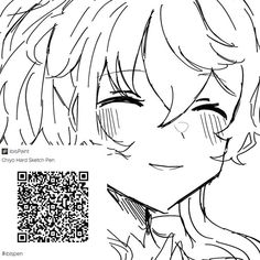 an anime character with long hair and a qr code on the side of his face