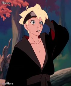 an animated image of a man with white hair and blue eyes wearing a black robe