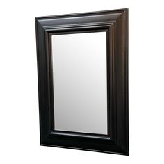 a black framed mirror is shown against a white background with the reflection of it's own image