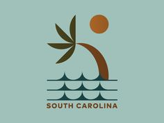 the logo for south carolina, with palm trees in the foreground and water below it