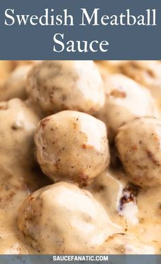 swedish meatball sauce in a white bowl with the title text overlay reads, how to make swedish meatball sauce