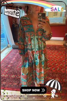 Vintage Chic Fashion Women Long Sleeve Tassel Red Floral Print Beach Bohemian Maxi Dresses Ladies Cotton Pleated Boho Dress Robe Red Boho Dress For Summer Beach Cover-up, Red V-neck Boho Hippie Dress, Red Boho Summer Dress For Vacation, Multicolor Long Sleeve Boho Summer Dress, Bohemian Printed Beach Dress For Festivals, Green Bohemian Beach Dress For Spring, Long Boho Floral Print Dress For Vacation, Red Bohemian Beach Dress For Summer, Long Boho Dress With Boho Print For Vacation