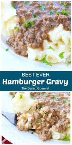 the best ever hamburger gravy is served with mashed potatoes