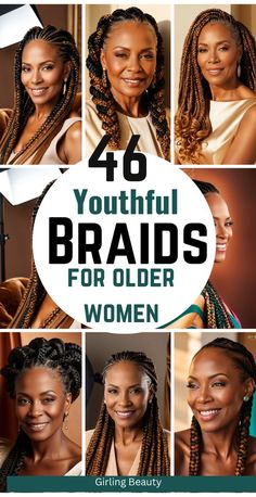 46 Youthful and elegant braids hairstyles for women over 50, perfect for adding elegance and flair to your look. From classic braided updos to chic twists and sophisticated styles, find inspiration for ageless beauty. #BraidForWomenOver50 Burgundy And Black Goddess Braids, Twist Braids Updo Hairstyles Black, Braided Up Do Hairstyles For Black Women, Styles With Braids For Black Women, Hairstyle For African Women, Two Cornrow Hairstyles For Black Women, Box Braids For Women Over 50, Up Do Box Braids Hairstyles, Sophisticated Braids For Black Women