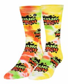 SOUR PATCH KIDS Candy Men’s TIE DYE Socks ODD SOX Brand - Novelty Socks for Less Funny Socks For Men, Sock Store, Tie Dye Socks, Kids Tie Dye, Sour Patch Kids, Kids Candy, Mens Crew Socks, Sour Patch, Knit Men