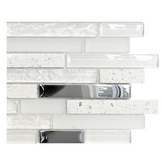 white glass and metal mosaic tile backsplash