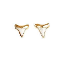 Fossilized shark tooth stud earrings, 18k gold plating with surgical steel posts. Shark Tooth Earrings, Tooth Earrings, Shark Gifts, Shark Earrings, Gold Girl, Shark Tooth, Jewelry Accessories Ideas