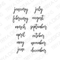 the months and dates for january, july, august, and december are shown in black ink