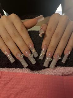 Classy Acrylic Nails, Long Acrylic Nails Coffin, Acrylic Nails Coffin Pink, Nails Done, Long Square Acrylic Nails, Bling Acrylic Nails, Acrylic Nails Coffin Short, Pink Acrylic Nails, Silver Nails