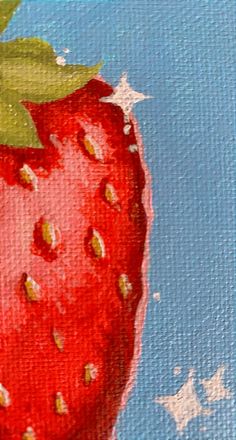 a painting of a red strawberry on a blue background