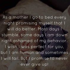 a woman laying in bed with her head on the pillow and text that reads, as a mother i go to bed every night