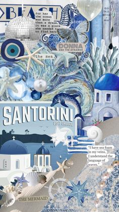 a collage of blue and white images with the words san antonio written on it