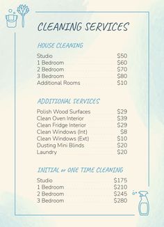 the cleaning service list is shown in blue and white