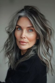 Gray Highlights for Brown Hair Over 50: Stylish Ways to Embrace Natural Elegance - DIGIDIA Blending Gray Hair With Lowlights, Gray Hair Blending, Grey Brown Hair, Grey Blending, Hair Blending, Gray Balayage, Black Cake