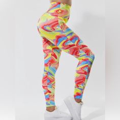 Nwt- Special Pricing On Live Show Yellow High Stretch Leggings For Yoga, Yellow High-stretch Leggings For Gym, Sporty Multicolor Summer Pants, Casual Yellow Gym Leggings, Multicolor Casual Leggings For Training, Multicolor Athleisure Leggings For Training, Multicolor Summer Activewear For Workout, Multicolor Sportswear Leggings For Workout, Casual Multicolor Leggings For Training