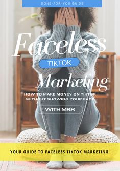 a woman sitting on top of a chair with her hands in her face and the words facebook's tiktok marketing