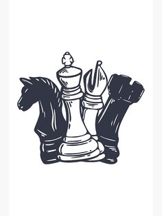 a black and white drawing of chess pieces