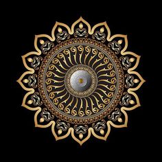 an intricate gold and black design on a black background