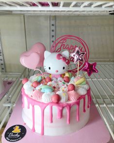 a hello kitty birthday cake with pink icing