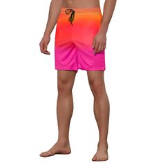 Designed with an elastic waistband, these shorts ensure a comfortable and adjustable fit. With their bright, vibrant colors, these shorts are perfect for showing off your summer style. Made from quick-drying fabric, these beach shorts are ideal for water activities. Designed with a relaxed fit, these shorts allow for easy movement and comfort. Stand out from the crowd with these eye-catching beach shorts. Summer Pink Athletic Shorts For Beach, Pink Athletic Shorts For Beach Season, Pink Summer Athletic Shorts For Beach, Pink Summer Athletic Shorts For The Beach, Summer Multicolor Swim Trunks With Elastic Waistband, Orange Swim Trunks With Elastic Waistband For Beach, Multicolor Swim Trunks With Elastic Waistband For Summer, Orange Short Length Swim Trunks For Vacation, Pink Swim Trunks With Elastic Waistband For Summer