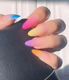 Multicolored Nails, Long Stiletto, Nail Tape, Fake Nail, Pretty Acrylic Nails, Manicure E Pedicure, Stiletto Nails, Ombre Nails, False Nails