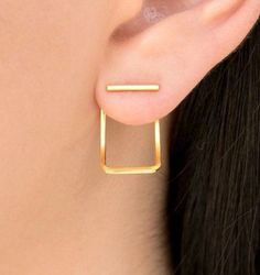 This is a beautiful pair of solid gold jacket earrings. You have the option of selecting the colour and material of your choice. Product Details: - Handmade/Handcrafted Fine Jewelry - WxHxL: 6mm x 6mm x 10mm (includes the post length) - High Polished - Gold Color: White Gold, Yellow Gold, Rose Gold - Material: 10K, 14K or 18K Solid Gold **Please note that all our pieces are handcrafted and therefore take 1-2 weeks to prepare and dispatch depending on the quantity of the order. - Free lifetime po Minimalist Rectangular Earrings For Formal Occasions, Formal Minimalist Rectangular Earrings, Modern Gold Square Earrings, Modern Square Gold Earrings, Trendy Jewerly, Gold Jacket, Ear Jacket Earring, Bar Stud Earrings, Bar Studs