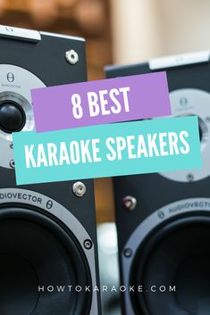 two speakers with the words 8 best karaoke speakers on top of each speaker in front of them