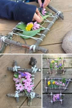 the process is being made with twigs and flowers