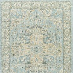 an area rug with blue and beige colors