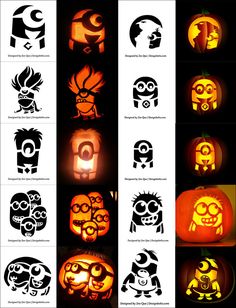 pumpkin carving patterns with different faces and shapes for halloween decorations, including jack - o'- lanterns