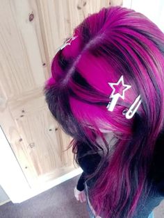 #волосы #окрашиваниеволос #розовый Highlighted Pink Hair, Black And Red Hair Stripes, Black And Raspberry Hair, Pink Hair Black Streaks, Pink And Black Dyed Hair, Pink Blue Black Hair, Black Purple Pink Hair, Black Hair And Pink Highlights, Pink Hair Black Highlights