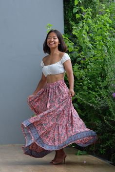 "This beautiful Skirts with  made from lightweight cotton fabric. which perfectly fit to your festival, beach, summer vacation or just new addition to your wardrobe that will inspire you for your new street look! This Skirts is comfortable and relaxation for any occasion.      🪡🧵 MATERIAL : cotton breathable muslin This skirts will fit sizes Small to Large, approximately Sizes 0-12 ( Not - XL ) * Waist : 24'' Stretching to 50'' ( 61 cm - 127 cm ) * Hips : up to 54\" ( 137 cm ) * Length : 40\" Ruffled Skirt Bottoms For Festival, Ruffled Mini Skirt For Festival, Non-stretch Long Pink Skirt, Festival Ruffled Skirt Bottoms, Festival Ruffled Mini Skirt, Festival Mini Ruffled Skirt, Bohemian Flowy Mini Skirt For Festival, Pink Tiered Skirt For Vacation, Red Long Skirt For Vacation