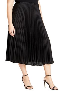 Allover pleats lend graceful movement to this closet-essential skirt cut to a midi length for timeless appeal. Concealed-elastic waist Lined 100% polyester Machine wash, line dry Imported Pleated Midi-length Workwear Bottoms, Flowy Midi Pleated Skirt With Elastic Waistband, Chic Midi-length Pleated Skirt With Elastic Waistband, Chic Midi Length Pleated Skirt With Elastic Waistband, Chic Pleated Flowy Skirt, Flowy Midi Pleated Skirt For Night Out, Relaxed Midi-length Pleated Skirt With Elastic Waistband, Pleated Midi Skirt With Elastic Waistband For Work, Workwear Midi Length Pleated Skirt With Elastic Waistband