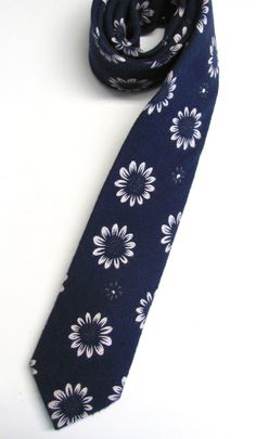 Cotton Mens Tie. Cotton Navy Blue White Floral Skinny Tie With Matching Pocket Square Option Patterned Ties For Black Tie Occasions, Patterned Ties For Black Tie Events, Patterned Tie For Black Tie Events, Navy Fitted Tie For Office, Navy Office Tie, Pocket Square Rules, Mens Ties Crafts, Dusty Sage Green, Squares Design