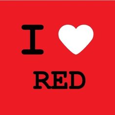 i love red sticker on a black and red background with the word i heart red