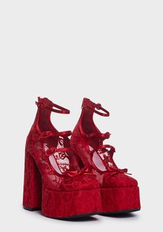 Sugar Thrillz Floral Lace Platform Heels - Red – Dolls Kill Burlesque Wedding, Book Outfits, Hak Tinggi, Girl Aesthetics, Fantasy Concept, Dr Shoes, Cute Shoes Heels, Sassy Outfit, Funky Shoes