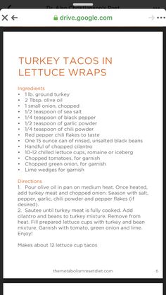 the turkey tacos in lettuce wraps recipe is shown on an iphone screen