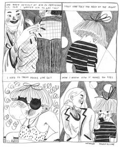 a comic strip with an image of two women talking to each other and one man holding a