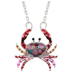 This charming Crab necklace is part of our Enamel Artist's Collection. Created with love using an age-old enameling process. Each pendant comes complete with an extendable 18" to 21" zinc alloy chain which will not tarnish and will not turn your skin green. At a glance: Pendant size: 1.5" x 1.5" Chain length: 18" + 3" extender Weight 0.6 Oz Zinc Alloy Risk-Free Purchase: 60-day manufacturing warranty + FREE RETURNS 3-7 business days shipping time within the US. For Canada and Australia please al Red Enamel Round Pendant Necklace, Red Enamel Charm Necklaces For Gifts, Red Enamel Nickel-free Necklaces, Red Enamel Necklace Nickel Free, Red Enamel Nickel-free Necklace, Bohemian Comforter Sets, Crab Necklace, Cartoon Crab, Bohemian Comforter