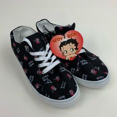 Betty Boop Sneakers Size 9 Lace Up Logo Design Black With Pink Betty And White Laces Lightly Cushioned Brand New Nwt Please See Pictures For Details & Measurements As They Are Part Of The Description. Thanks For Looking! . Bundle Other Items & Save On Shipping! Flyp Up Logo Design, Logo Design Black, Up Logo, Betty Boop, New Shoes, Womens Shoes Sneakers, Comfortable Shoes, White Lace, Pink White