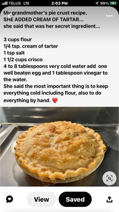 a pie sitting on top of a metal pan