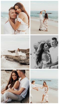 a collage of people on the beach with their arms around each other